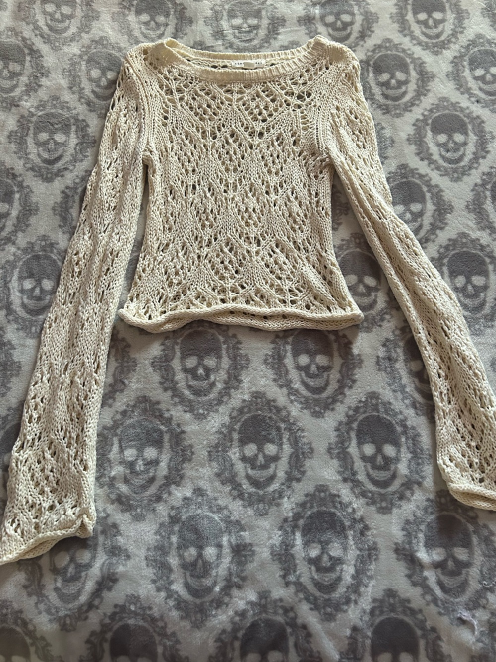 Aeropostale Cream Open-Knit Cropped Shirt